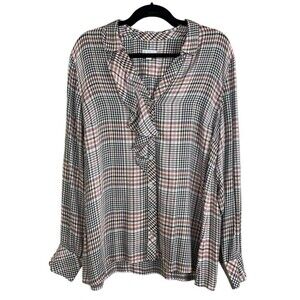 J Jill Glen Plaid Ruffle Placket Blouse‎ Top Multicolor Size Large Tall Feminine